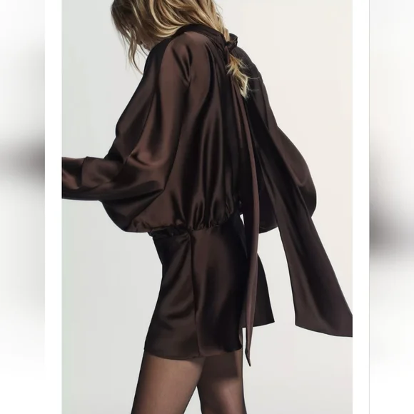 ZARA  FOULARD SATIN EFFECT SHORT DRESS - Picture 4 of 6